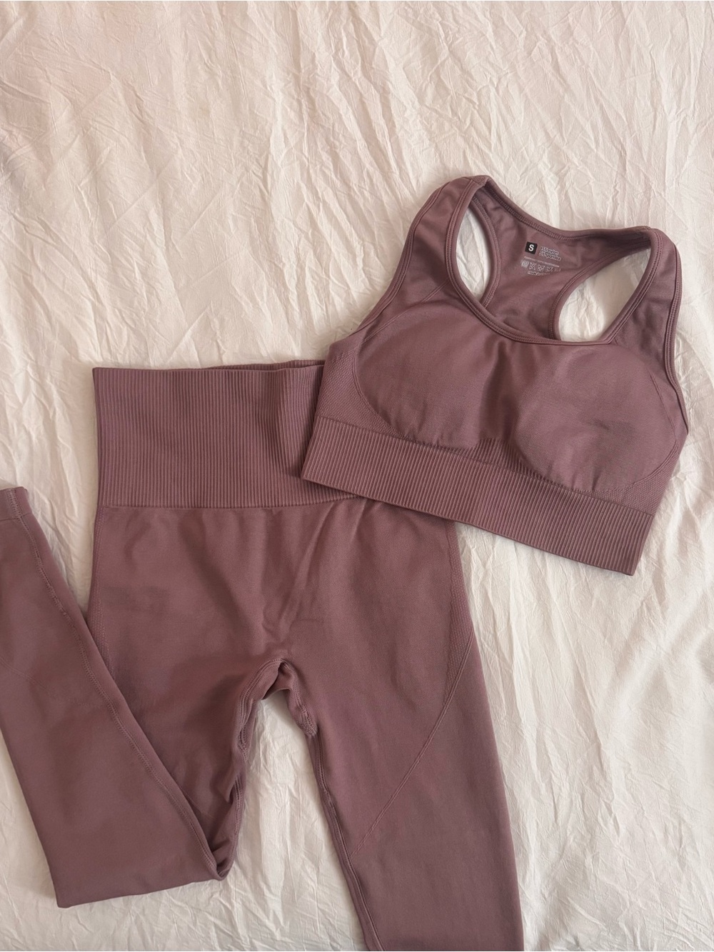 Seamless Mauve Ribbed Sports Bra and Legging Set